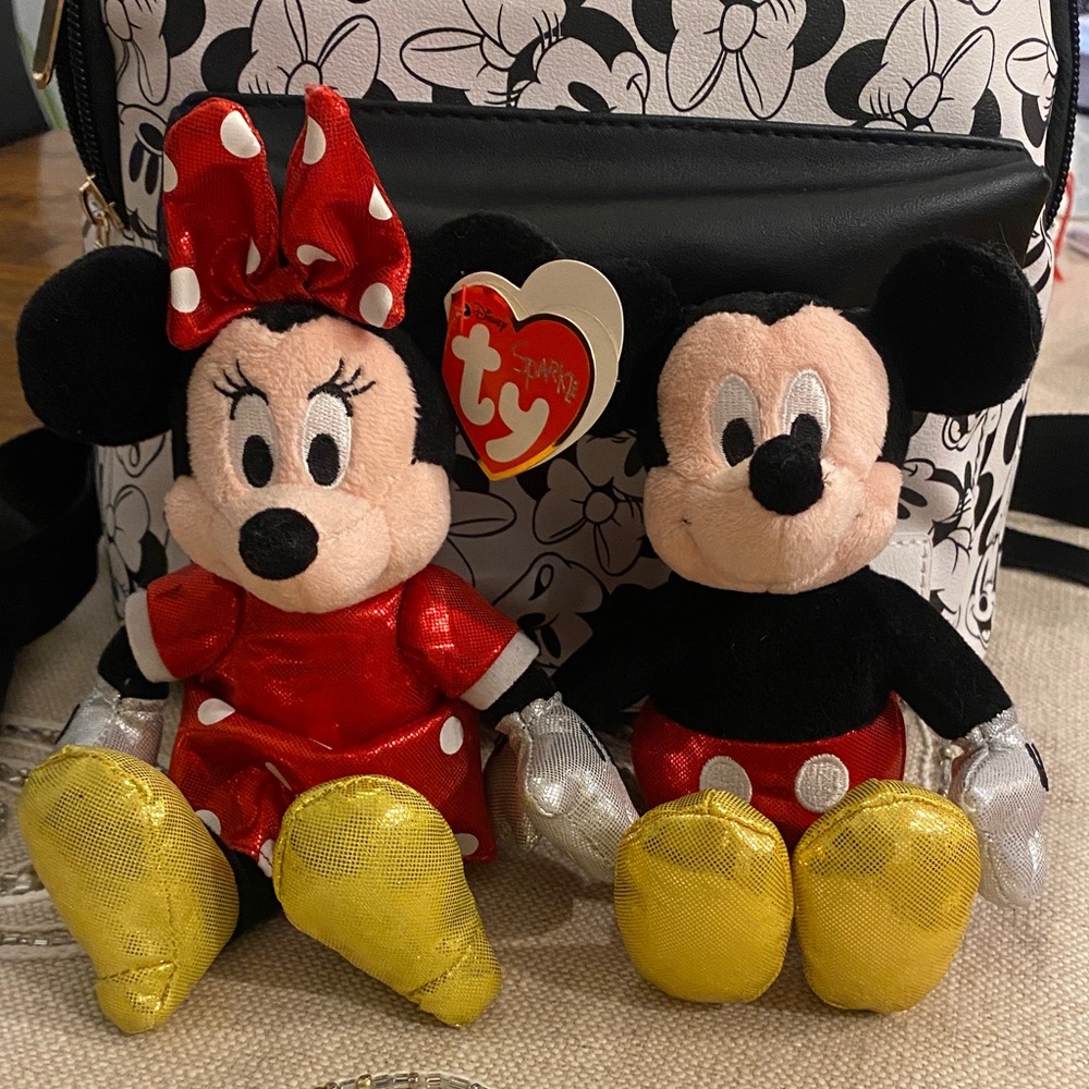 TY Minnie and Mickey Plush Beanies Set